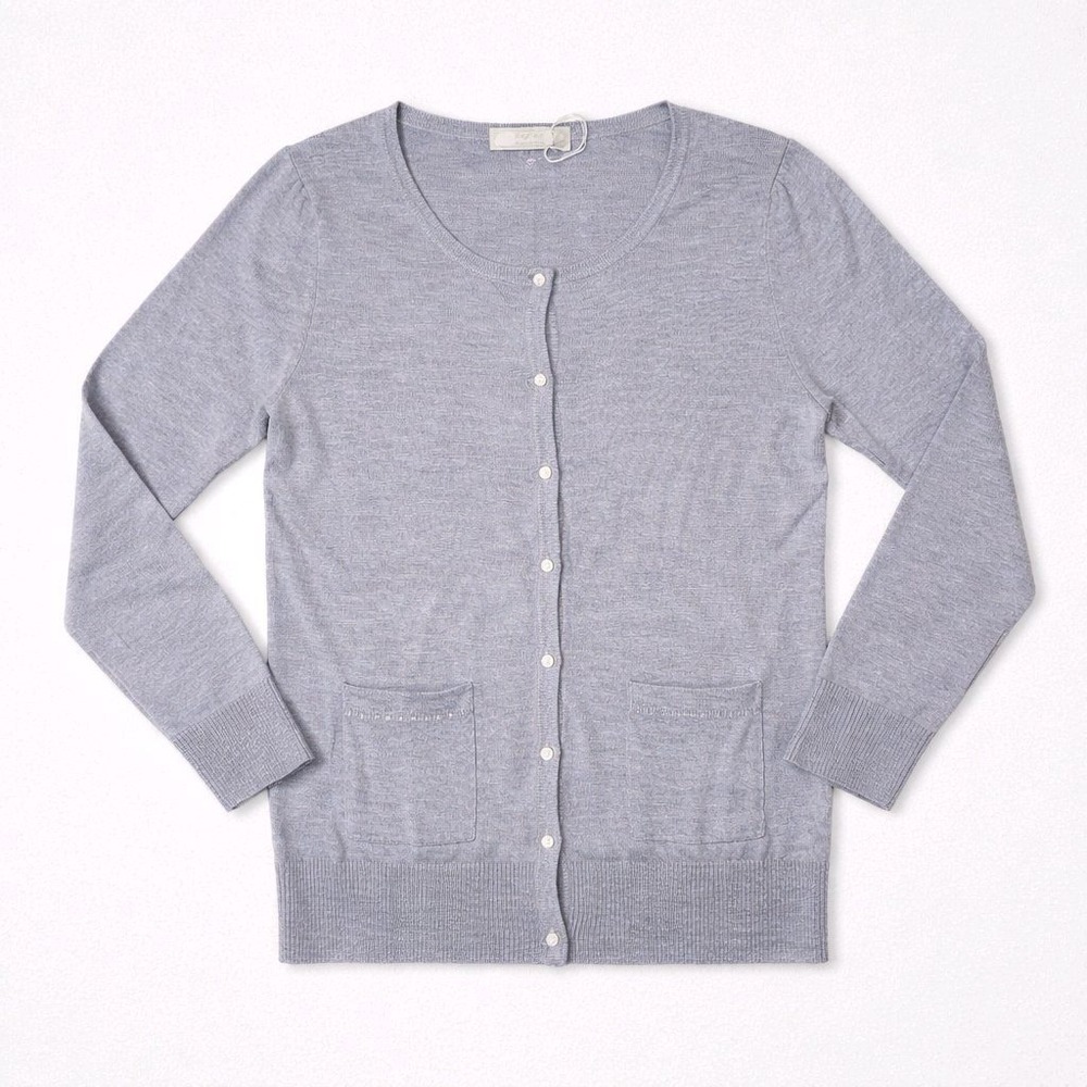 any SiS Cardigan Grey Pearl Button Beaded Pocket‎ Lightweight Classic Small